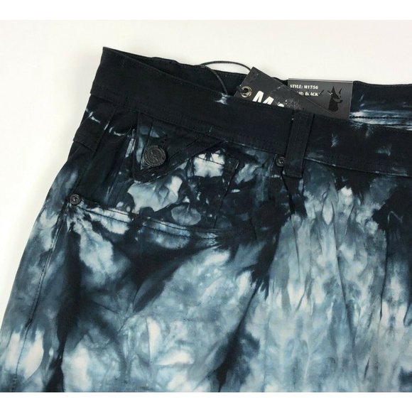 Makobi Mens 58x32 Black Acid Wash Tie Dye Straight Leg Casual Pants Flap Pockets - Picture 4 of 12